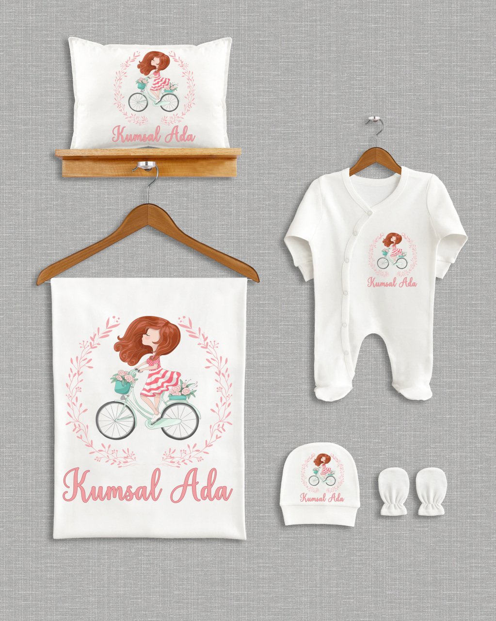 Bisikletli Kız Tasarımı  5'li Organik Hastane Çıkışı