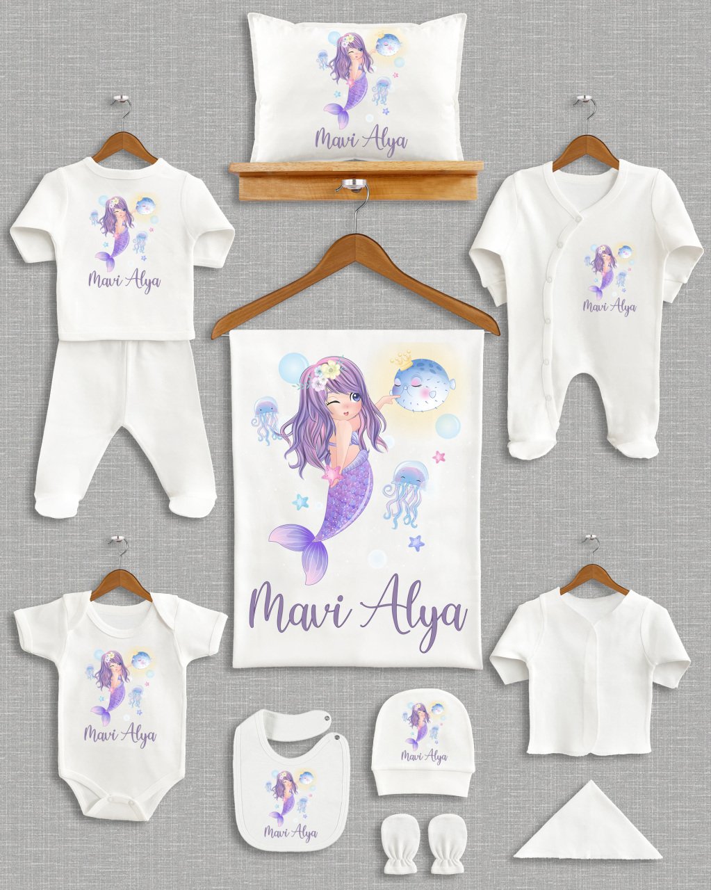 Mor Denizkızı Tasarımı 11'li Organik  Hastane Çıkışı