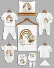 Gökkuşağında Sevimli Fil Tasarımı 11'li Organik İsme Özel Hastane Çıkışı