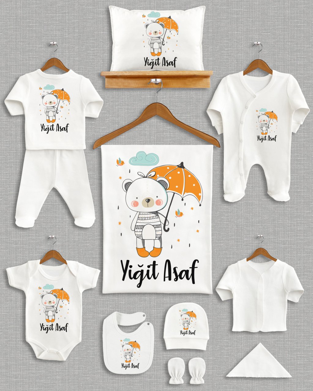 Şemsiyeli Ayıcık Tasarımı 11'li Organik  Hastane Çıkışı