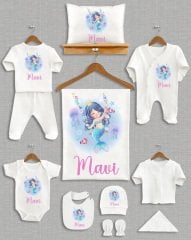 Mavi Pembeli Denizkızı Tasarımı 11'li Organik  Hastane Çıkışı