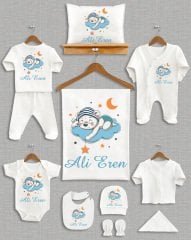 Mavi Bulutlu Uyuyan  Ayıcık Tasarımı 11'li Organik  Hastane Çıkışı