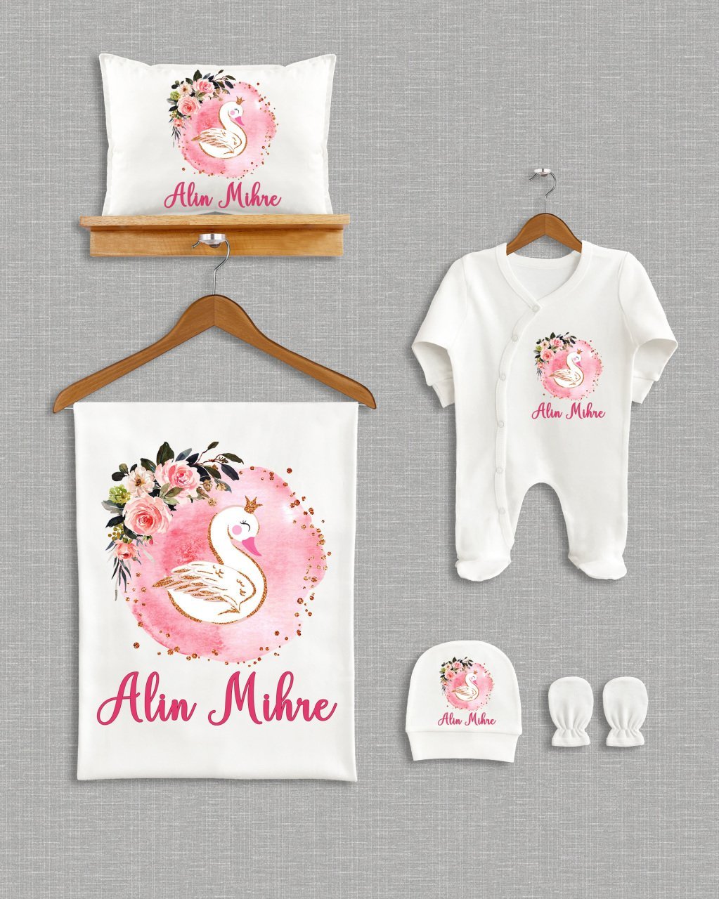 Çiçekli Kuğu Tasarımı  5'li Organik Hastane Çıkışı