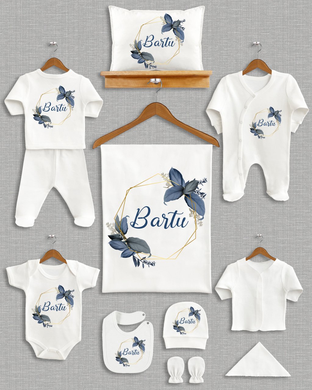 Koyu Mavi Çelenk Tasarımı 11'li Organik  Hastane Çıkışı