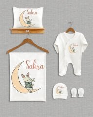 Ay Üzerinde Sevimli Tavşan Tasarımı  5'li Organik Hastane Çıkışı