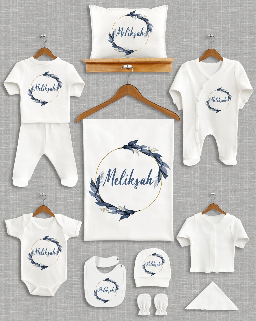 Koyu Mavi Çelenk Tasarımı 11'li Organik  Hastane Çıkışı