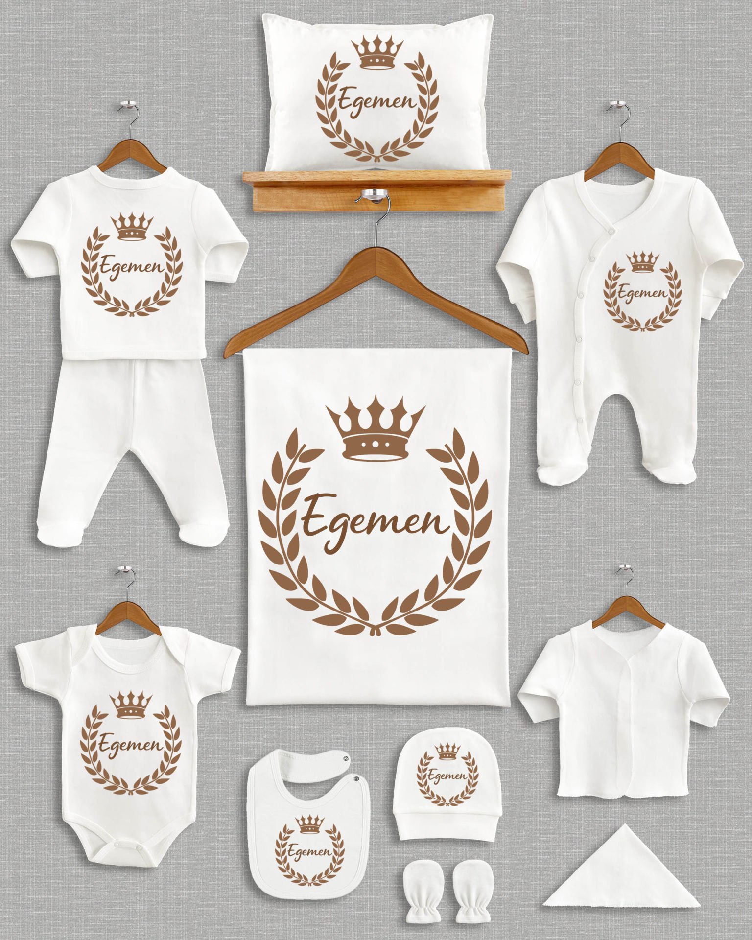 Taçlı Çelenk Tasarımı 11'li Organik İsme Özel Hastane Çıkışı