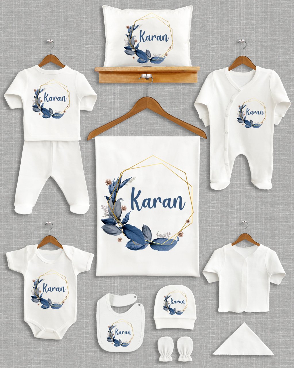 Koyu Mavi Çiçekli Çelenk Tasarımı 11'li Organik  Hastane Çıkışı