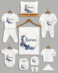 Koyu Mavi Çiçekli Çelenk Tasarımı 11'li Organik  Hastane Çıkışı