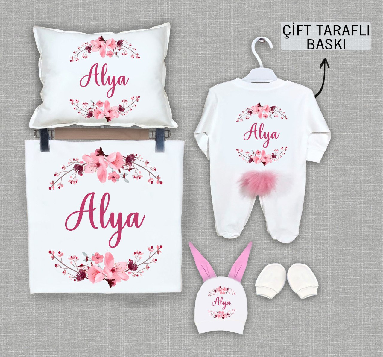 Soft Çiçekli Tasarım 5'li Ponponlu Organik Hastane Çıkışı