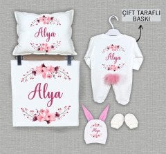 Soft Çiçekli Tasarım 5'li Ponponlu Organik Hastane Çıkışı