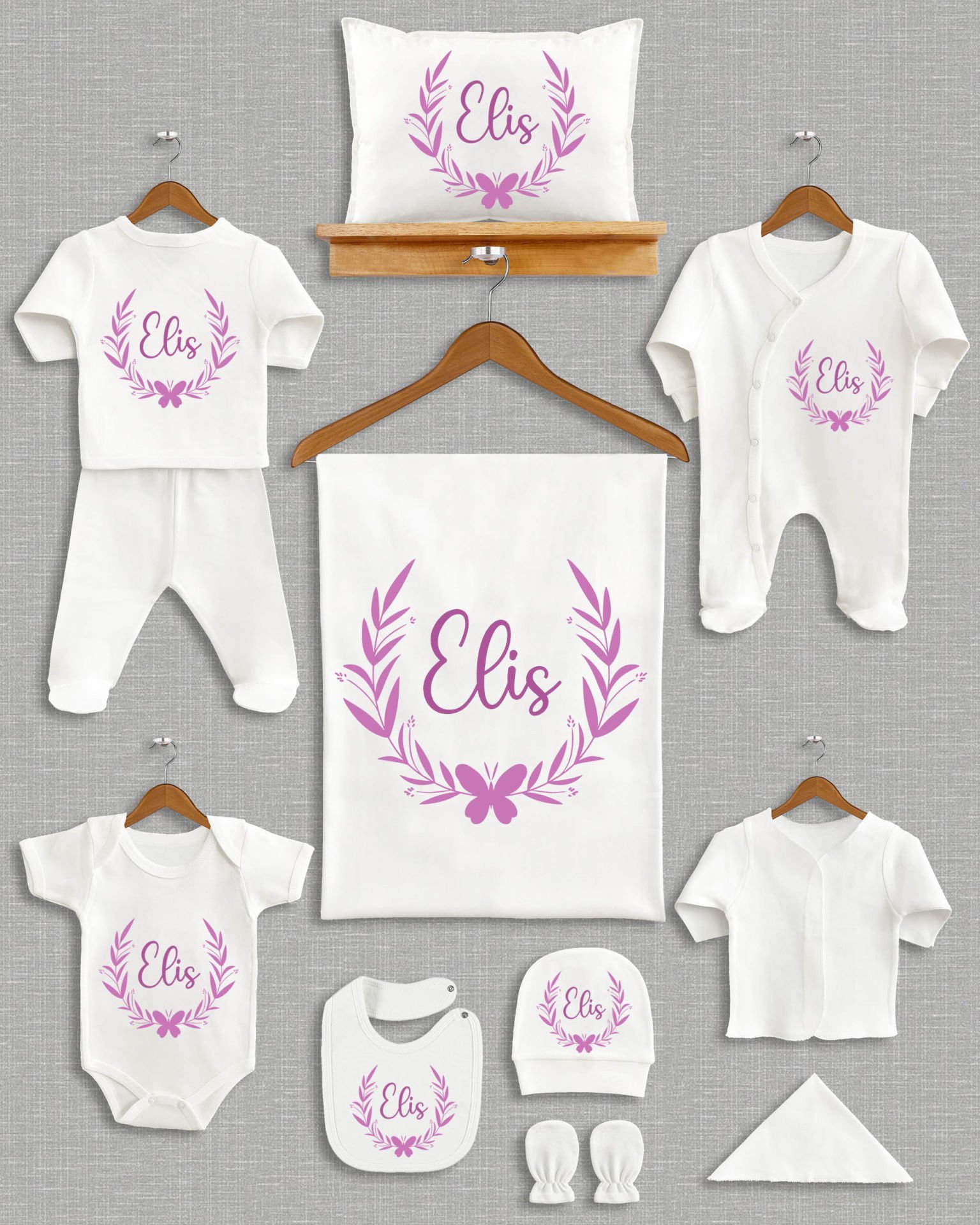 Çiçekli Çelenk Tasarımı 11'li Organik İsme Özel Hastane Çıkışı