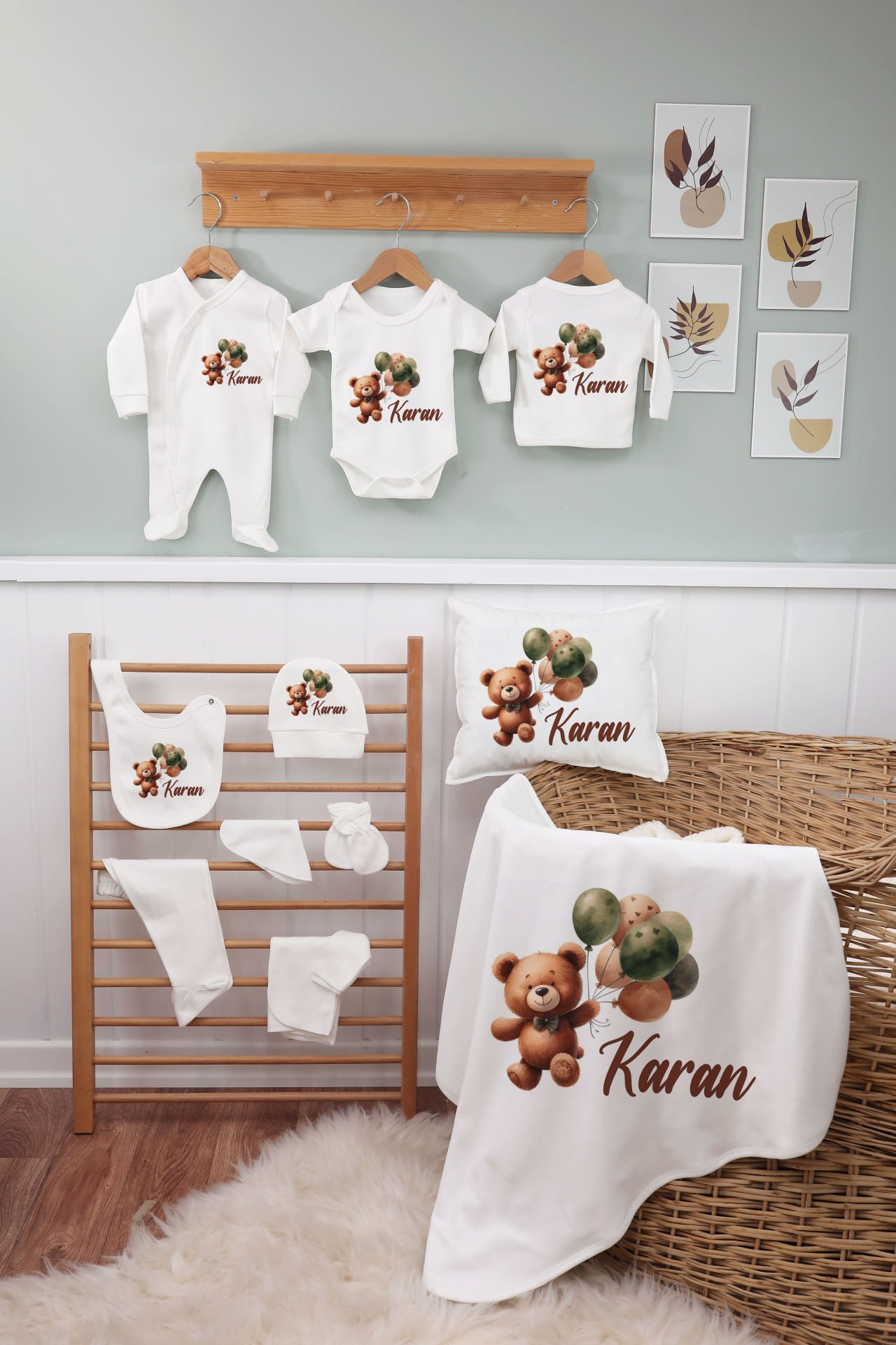 Balonlu Ayıcık Tasarımı 11'li Organik İsme Özel Hastane Çıkışı