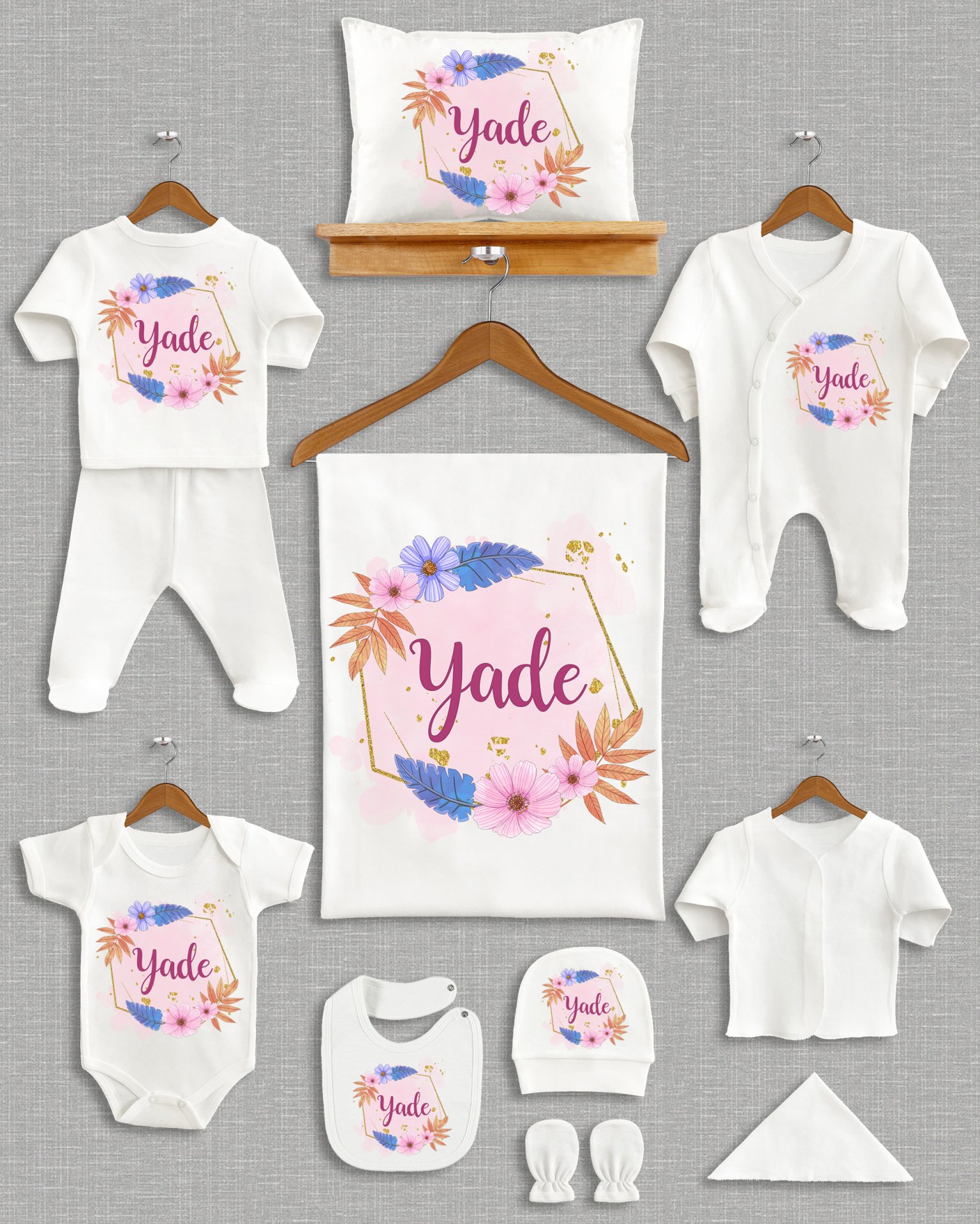 Renkli Çiçekli Tasarım 11'li Organik  Hastane Çıkışı