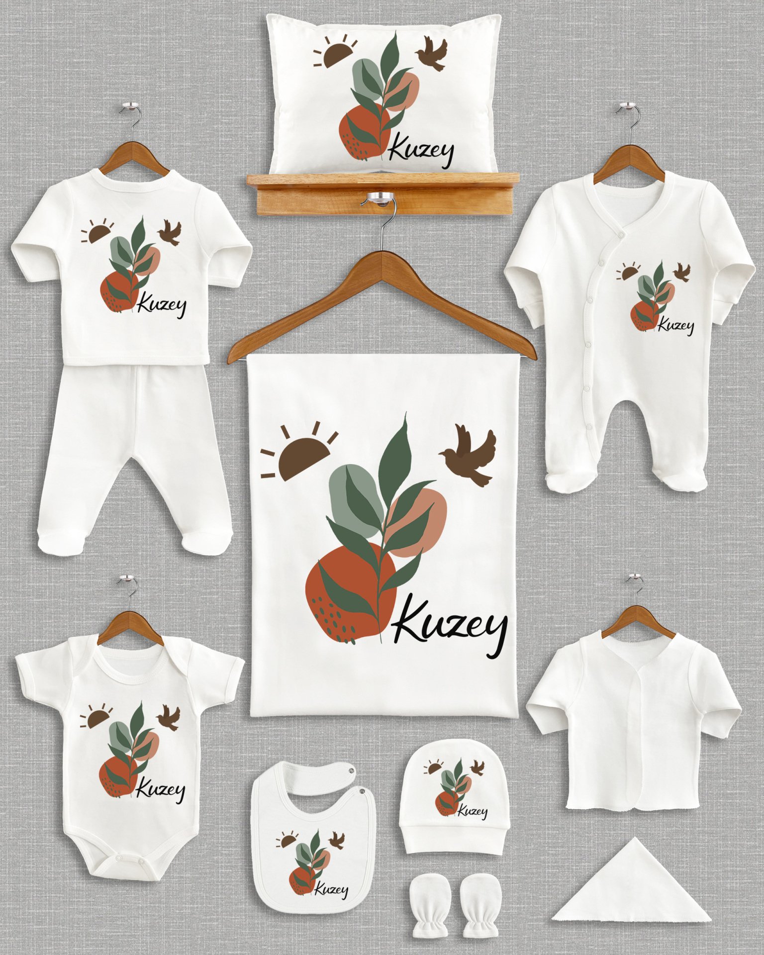 Bohem Yaprak Desenli 11'li Organik  Hastane Çıkışı