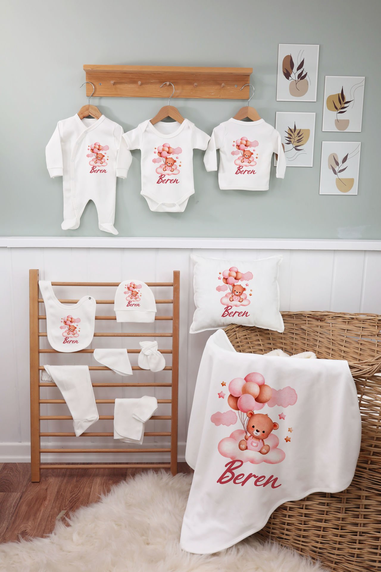 Balonlu Ayıcık Tasarımı 11'li Organik İsme Özel Hastane Çıkışı