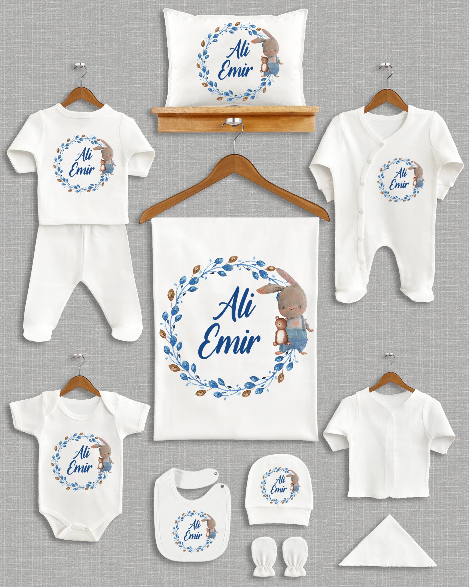 Çelenkli Sevimli Tavşan Tasarımı 11'li Organik  Hastane Çıkışı