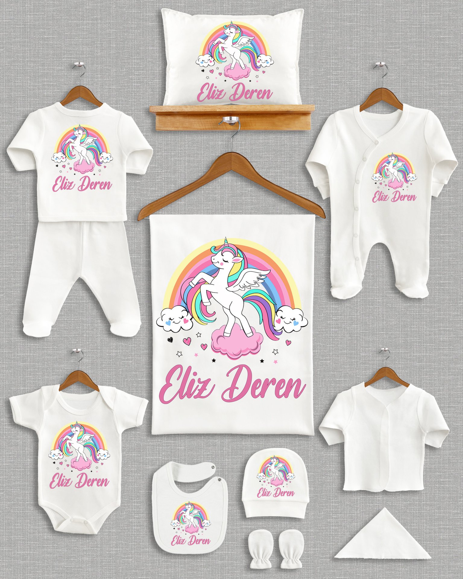 Gökkuşaklı Unicorn Tasarımı 11'li Organik  Hastane Çıkışı