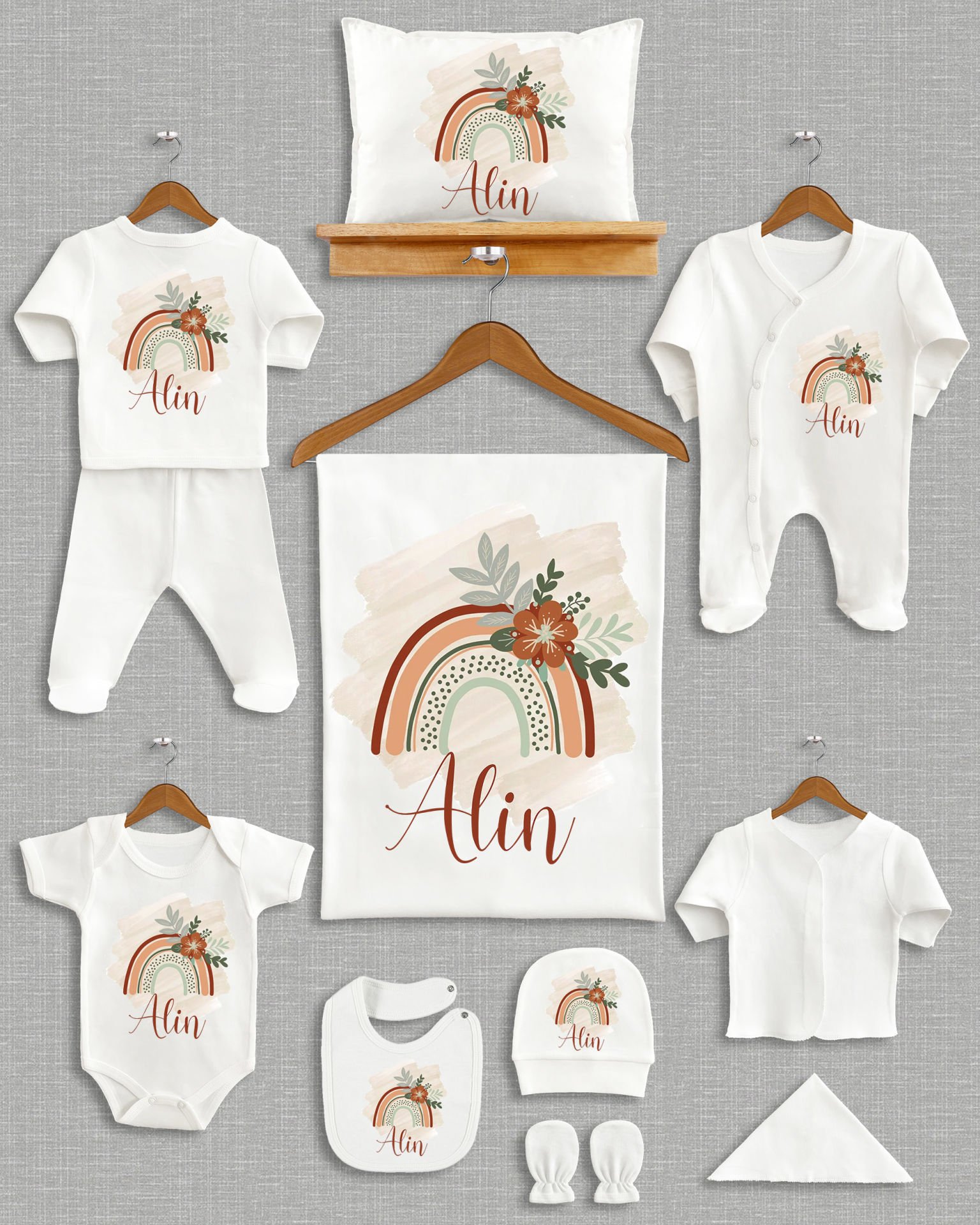 Çiçekli Gökkuşağı Tasarımı 11'li Organik  Hastane Çıkışı