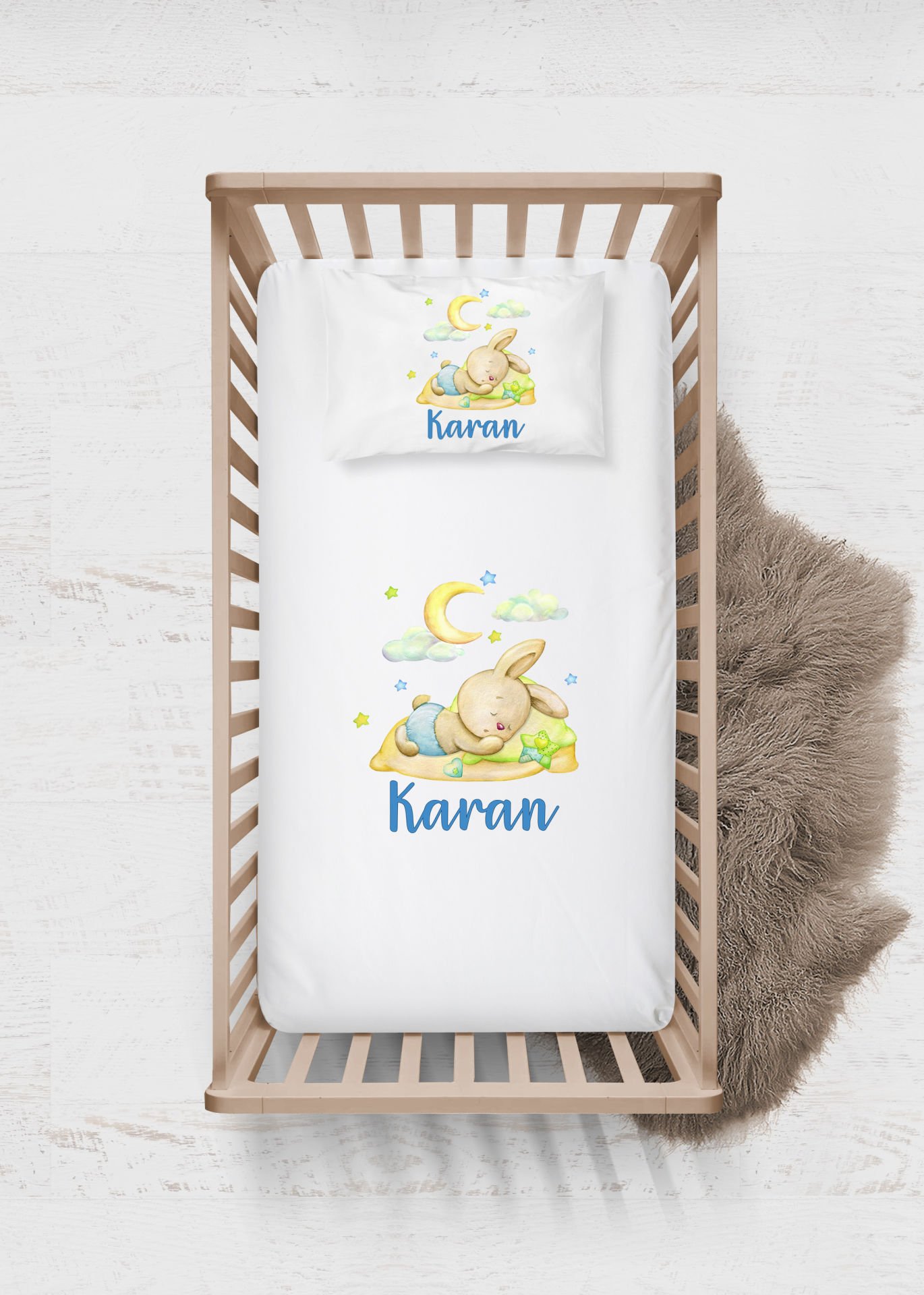 Uykucu Tavşan Tasarımı Çarşaf Seti