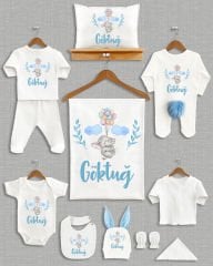 Balon Tutan Sevimli Fil Tasarımı Ponponlu Tavşan Kulaklı 11'li Organik Hastane Çıkışı