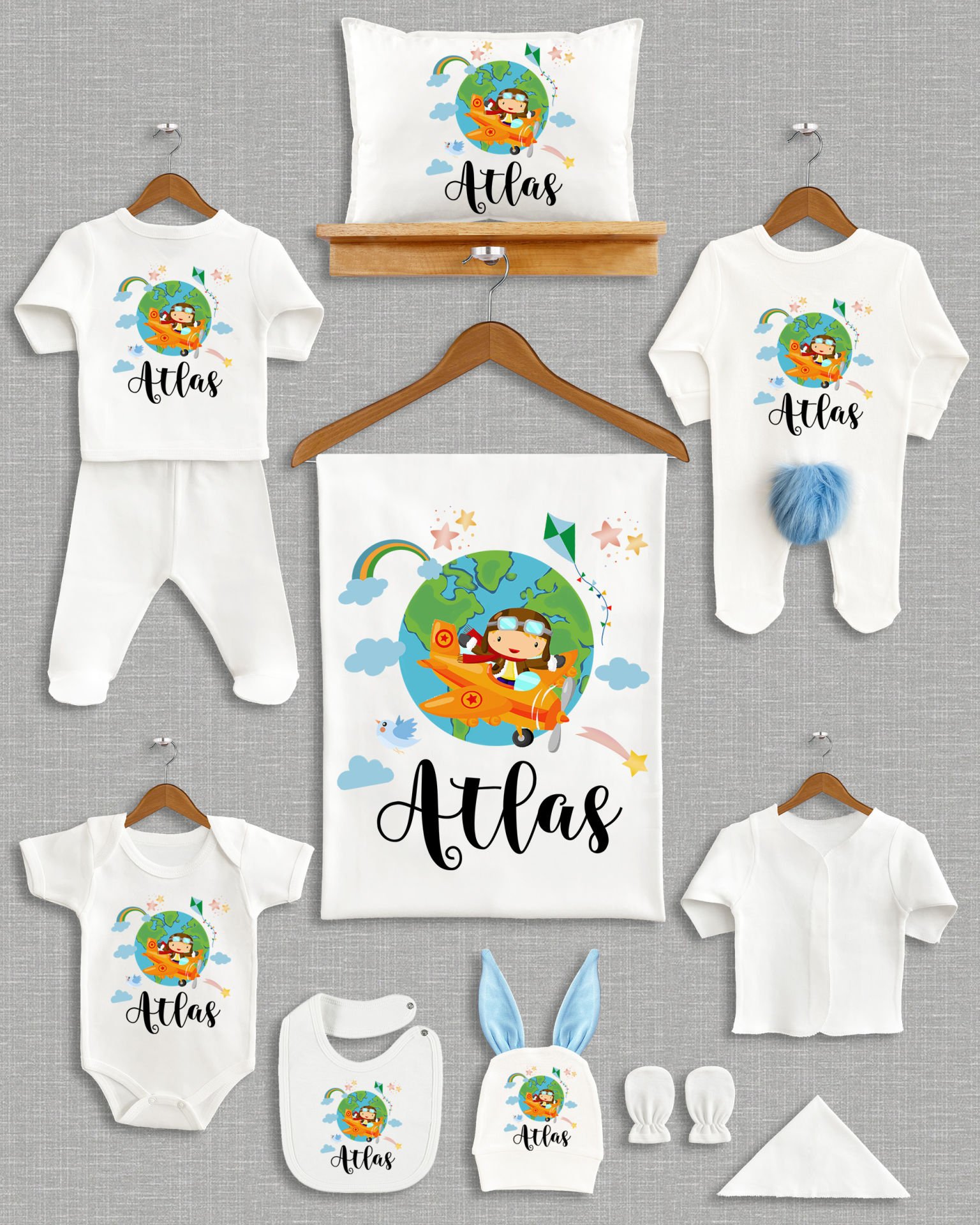 Helikopterde Dünya Turu Tasarımı Ponponlu Tavşan Kulaklı 11'li Organik Hastane Çıkışı