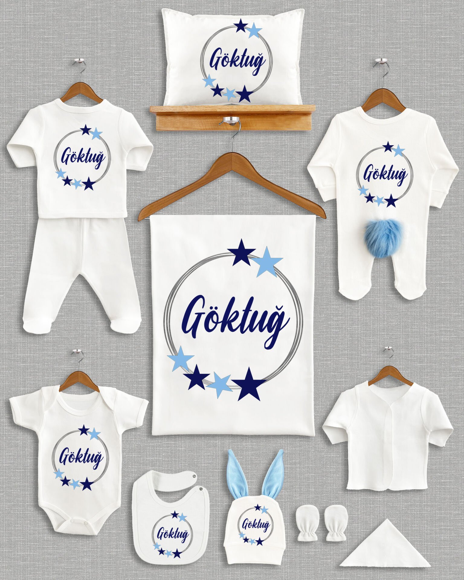 Çelenk Yıldız Tasarımı Ponponlu Tavşan Kulaklı 11'li Organik Hastane Çıkışı