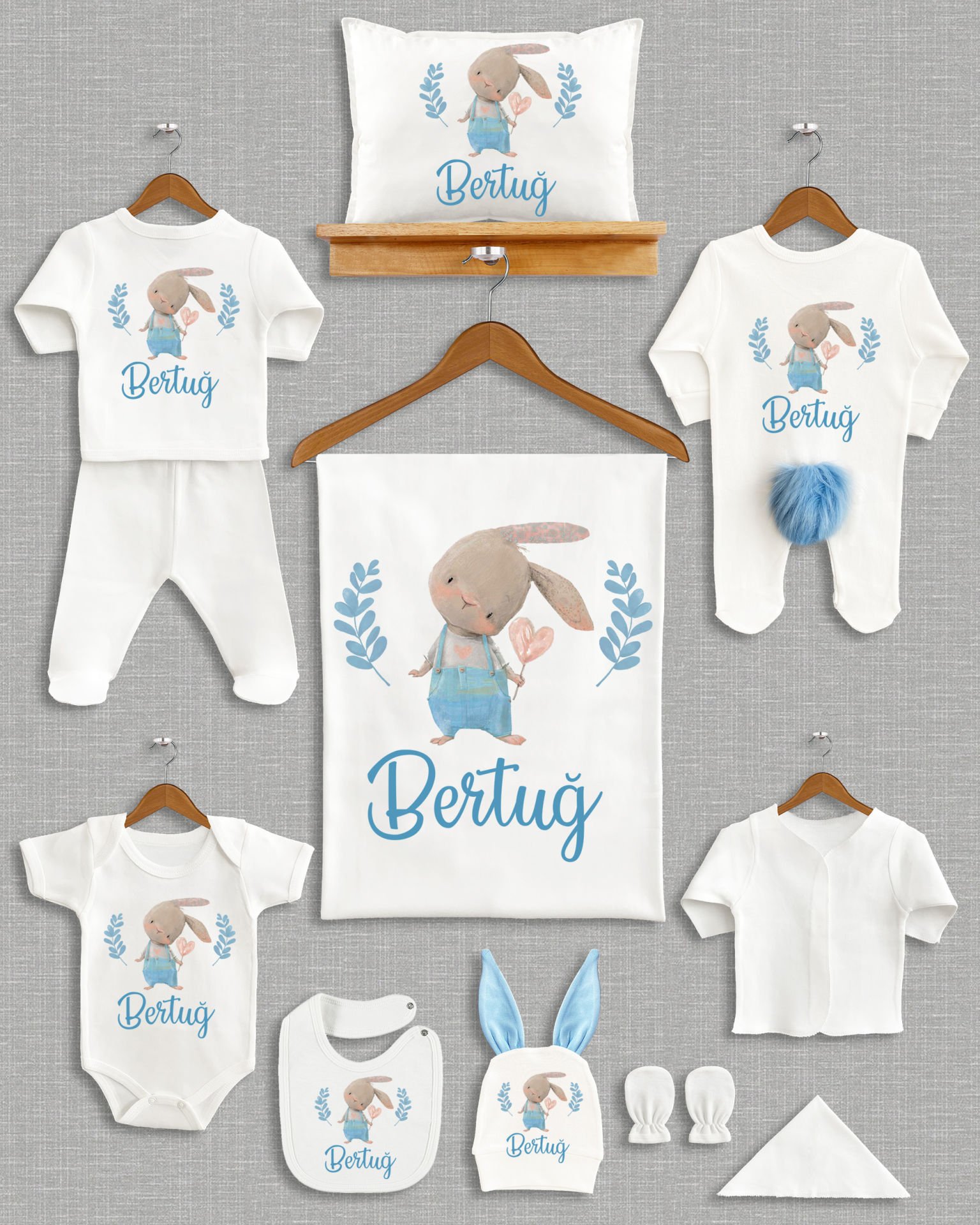 Sevimli Tavşan Tasarımı Ponponlu Tavşan Kulaklı 11'li Organik Hastane Çıkışı