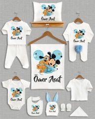 Mickey Mouse Tasarımı Ponponlu Tavşan Kulaklı 11'li Organik Hastane Çıkışı