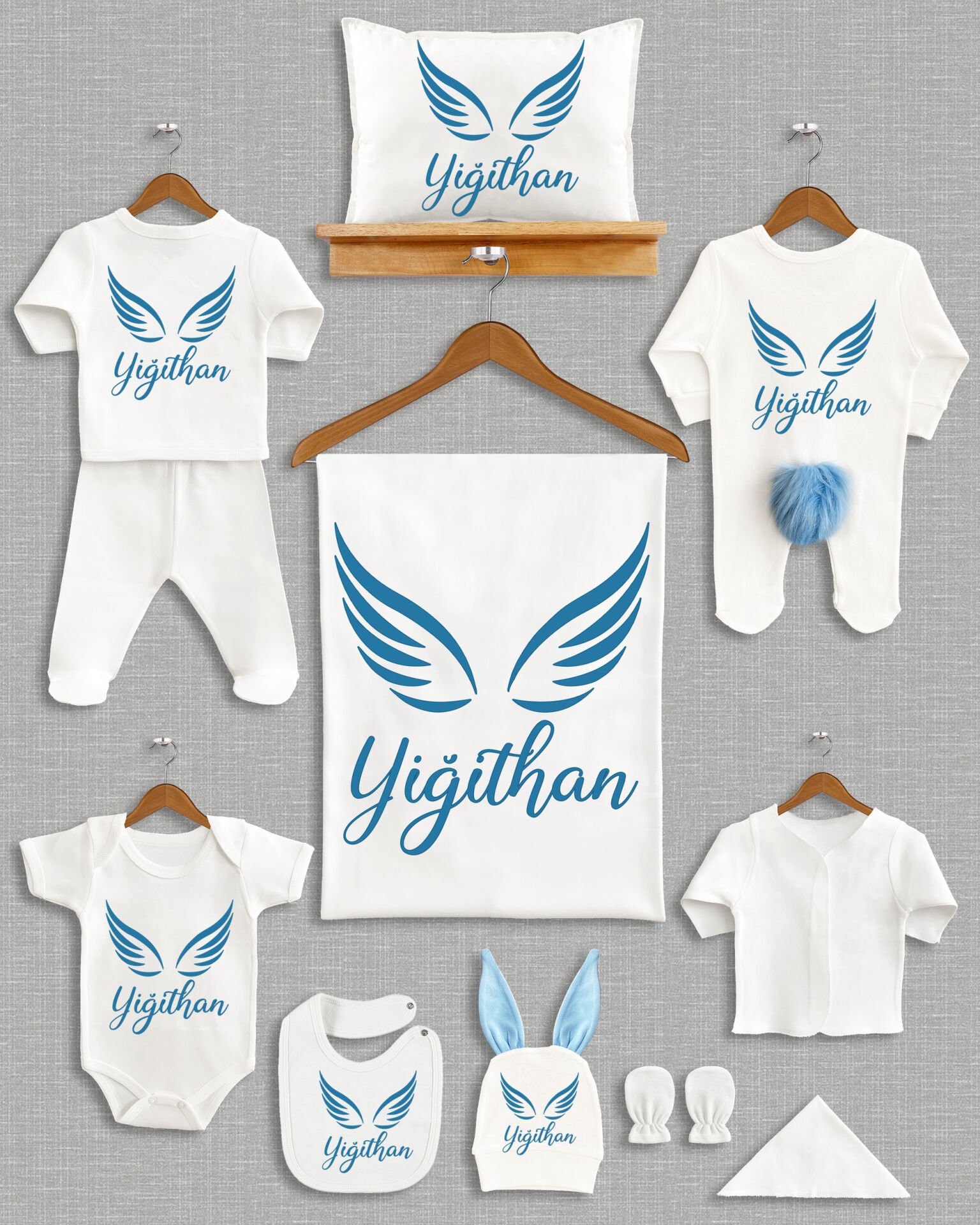 Kanat Tasarımı Ponponlu Tavşan Kulaklı 11'li Organik Hastane Çıkışı