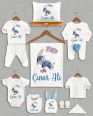 Ay Üzerinde Uyuyan Sevimli Ayıcık Tasarımı Ponponlu Tavşan Kulaklı 11'li Organik Hastane Çıkışı