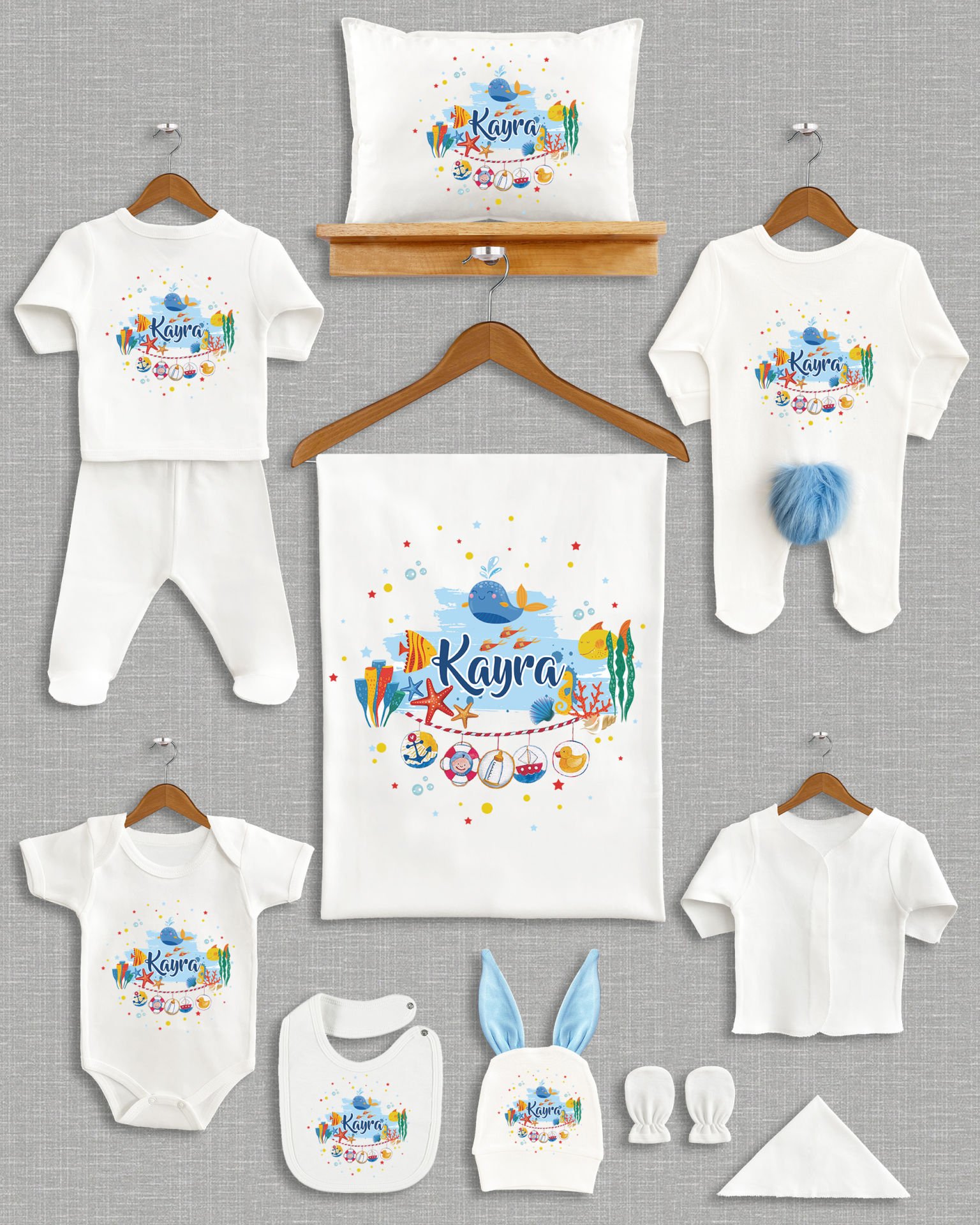 Deniz Temalı Ponponlu Tavşan Kulaklı 11'li Organik Hastane Çıkışı