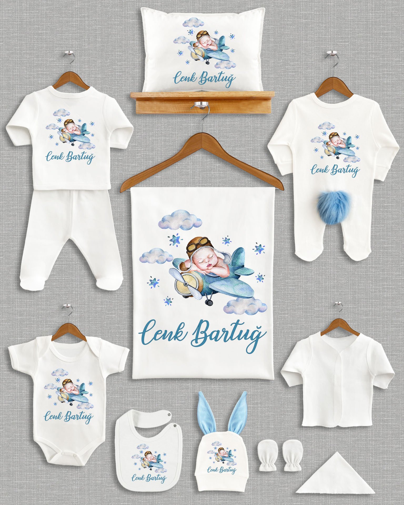 Cute Baby Ponponlu Tavşan Kulaklı 11'li Organik Hastane Çıkışı