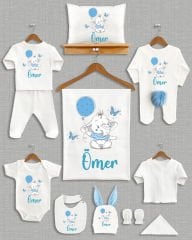 Balon Tutan Sevimli Fil Tasarımı  Ponponlu Tavşan Kulaklı 11'li Organik Hastane Çıkışı