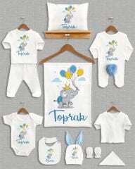 Balon Tutan Sevimli Fil Tasarımı  Ponponlu Tavşan Kulaklı 11'li Organik Hastane Çıkışı