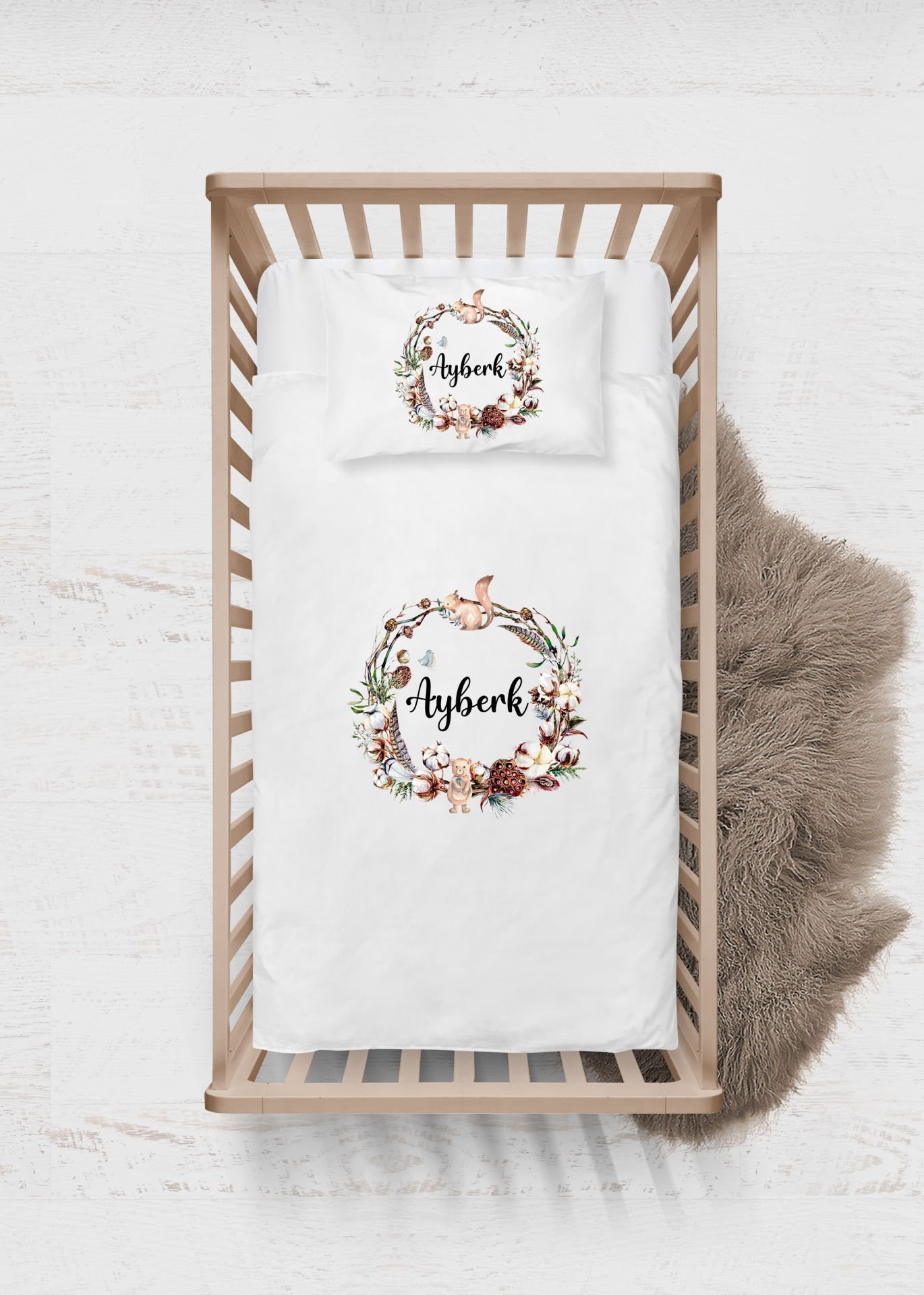 Sincaplı Ayıcıklı Çelenk Tasarımı Nevresim Takımı