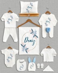 Mavi Yaprak Çelenk Tasarımı Ponponlu Tavşan Kulaklı 11'li Organik Hastane Çıkışı