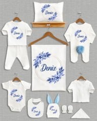 Mavi Yaprak Çelenk Tasarımı Ponponlu Tavşan Kulaklı 11'li Organik Hastane Çıkışı