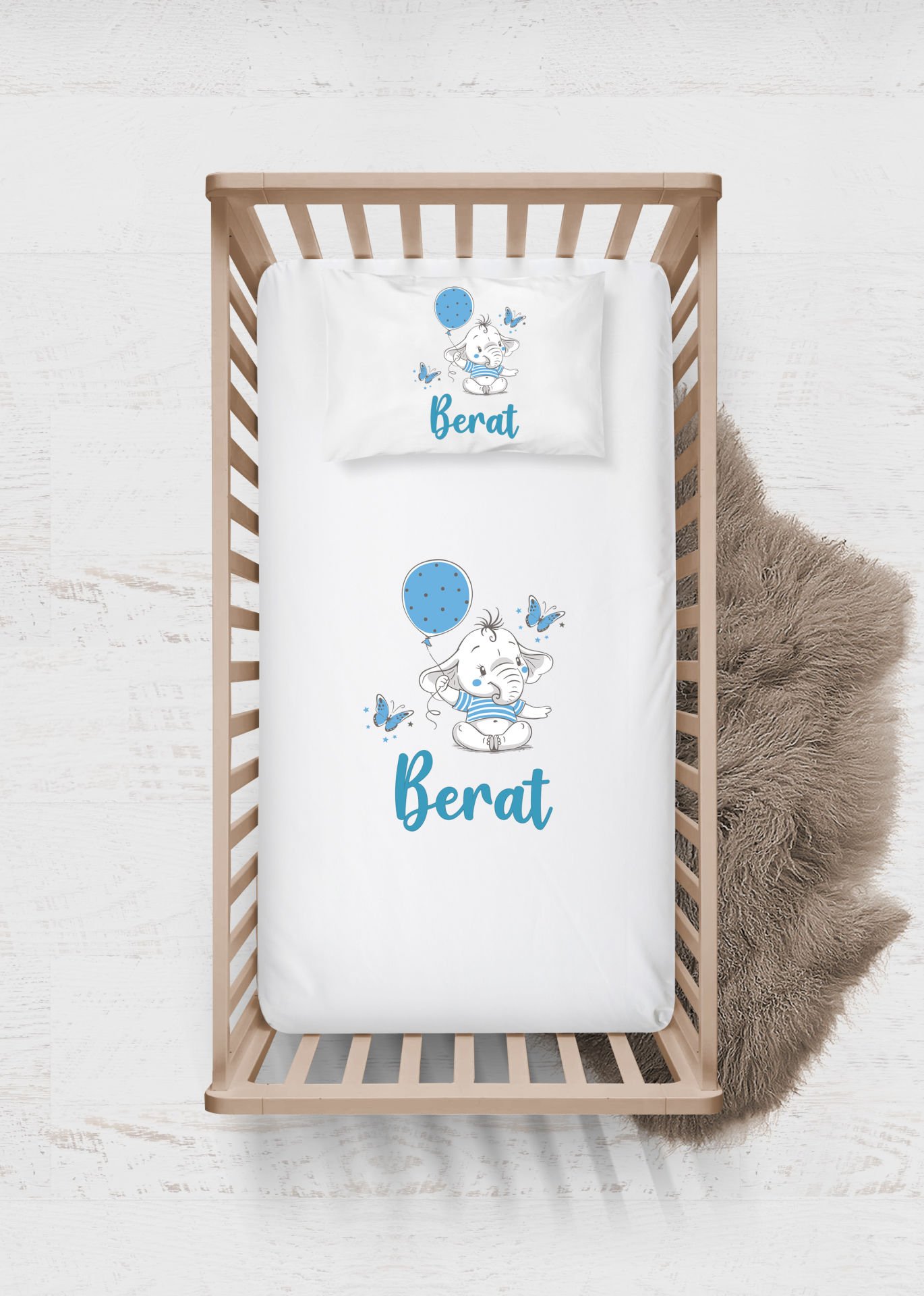 Balon Tutan Sevimli Fil Tasarımı Çarşaf Seti