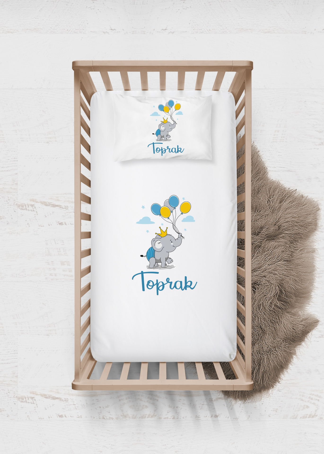 Balon Tutan Sevimli Fil Tasarımı Çarşaf Seti