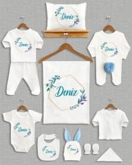 Mavi Yapraklı Çelenk Tasarımı Ponponlu Tavşan Kulaklı 11'li Organik Hastane Çıkışı