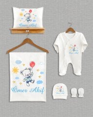 Balon Tutan Sevimli Ayıcık Tasarımı 5'li Organik Hastane Çıkışı