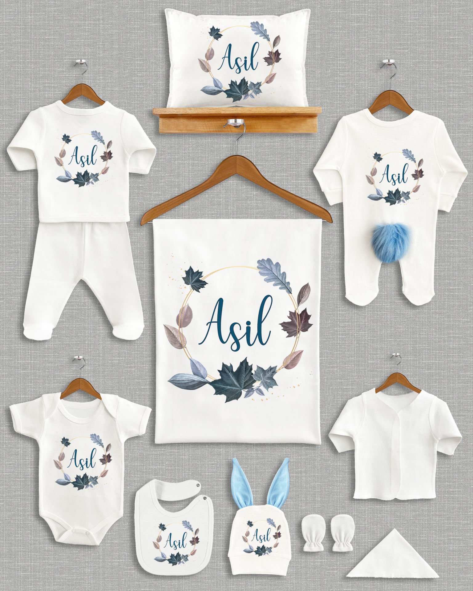 Yaprak Tasarımı Ponponlu Tavşan Kulaklı 11'li Organik Hastane Çıkışı