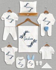 Mavi Yaprak Tasarımı Ponponlu Tavşan Kulaklı 11'li Organik Hastane Çıkışı