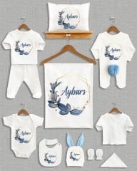 Mavi Yaprak Çelenk Tasarımı Ponponlu Tavşan Kulaklı 11'li Organik Hastane Çıkışı