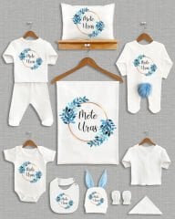 Mavi Yaprak Çelenk Tasarımı Ponponlu Tavşan Kulaklı 11'li Organik Hastane Çıkışı