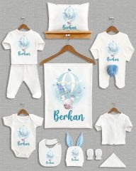 Uçan Balonda Sevimli Hayvanlar Tasarımı Ponponlu Tavşan Kulaklı 11'li Organik Hastane Çıkışı