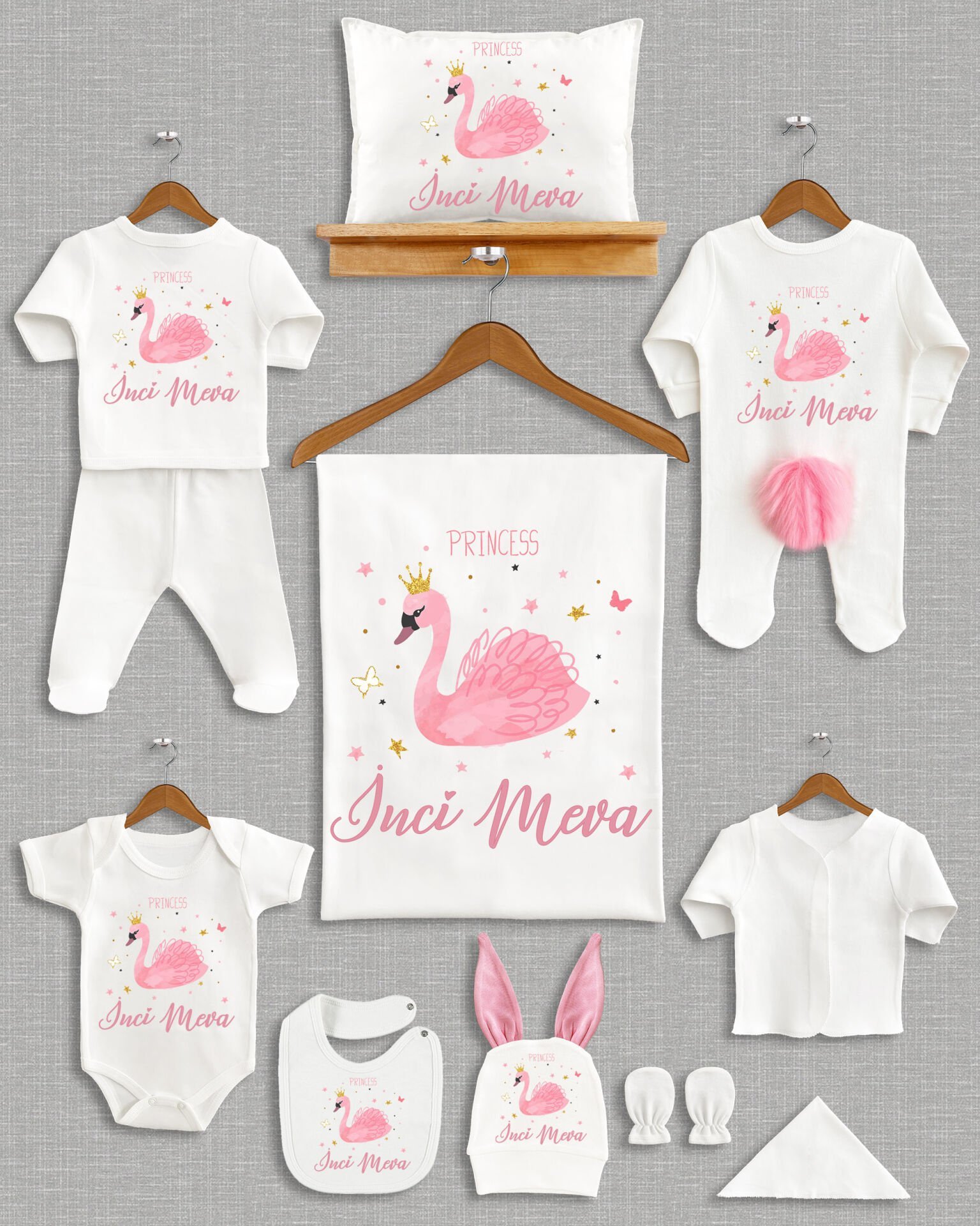 Kuğu Tasarımı Ponponlu Tavşan Kulaklı 11'li Organik Hastane Çıkışı