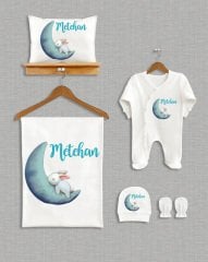 Ay Üzerinde Sevimli Tavşan Tasarımı 5'li Organik Hastane Çıkışı