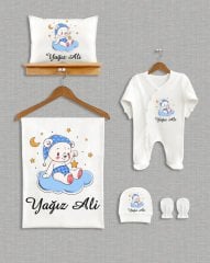 Mavi Bulut Üzerinde Sevimli Ayıcık Tasarımı 5'li Organik Hastane Çıkışı